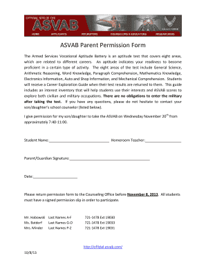 ASVAB Parent Permission Form