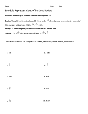 Math Worksheet: Fractions, Decimals, and Percentages