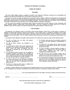 National Air Filtration Association Code of Ethics