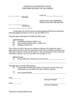 Stipulation and Proposed Order Selecting ADR Process