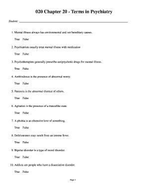 Psychiatry Terms Quiz