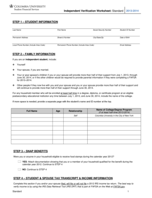 Independent Verification Worksheet