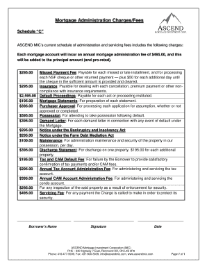 Mortgage Administration Fees Schedule