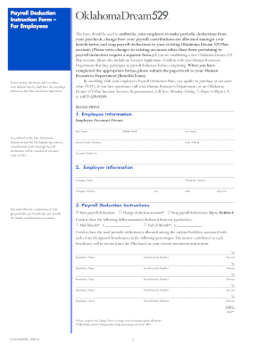 Oklahoma Dream 529 Plan Payroll Deduction Form