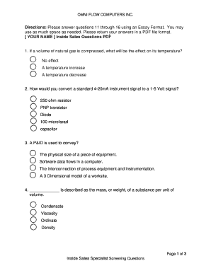 Inside Sales Specialist Screening Questions