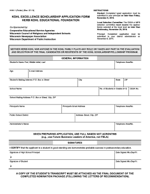 Kohl Excellence Scholarship Application Form