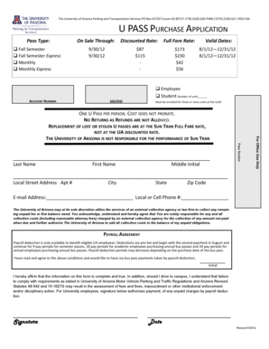 University of Arizona U Pass Purchase Application
