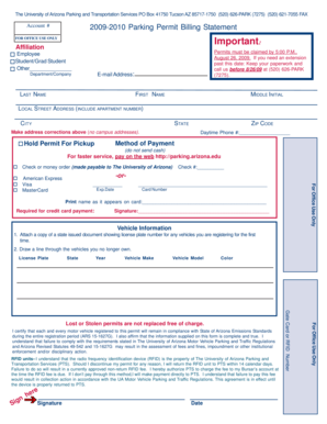 University of Arizona Parking Permit Billing Statement