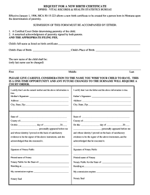 Montana New Birth Certificate Request Form