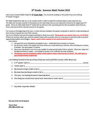 6th Grade Summer Math Packet