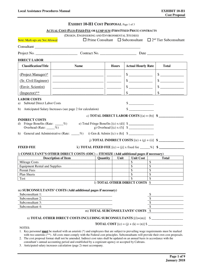 Cost Proposal Template Fill Online Printable Fillable Blank 