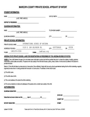 Arizona Private School Affidavit of Intent