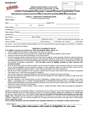 Virginia High School League Athletic Participation Form