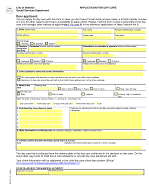City of Helsinki Day Care Application Form