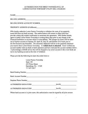 Lower Paxton Township Utility Bill Direct Withdrawal Authorization