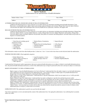 Morgan State University Sports Medicine Authorization Form