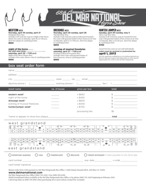 Del Mar Fairgrounds Show Box Order Form