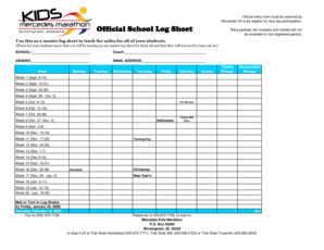 School Log Sheet for Kids Marathon
