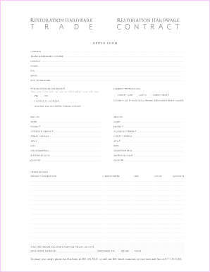 Trade Order Form - Restoration Hardware