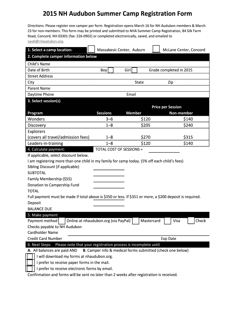 B2015b NH Audubon Summer Camp Registration bFormb Preview on Page 1