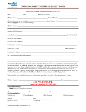 Outgoing Wire Transfer Request Form