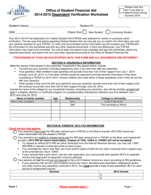 2014-2015 Dependent Verification Worksheet