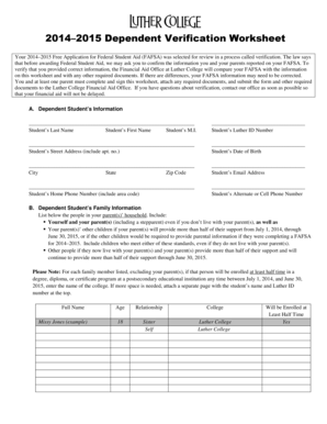 2014–2015 Dependent Verification Worksheet