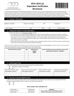 2014–2015 Dependent Verification Worksheet