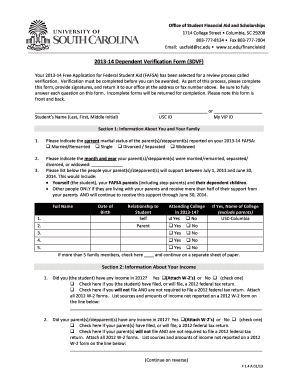 2013-14 Dependent Verification Form (3DVF)