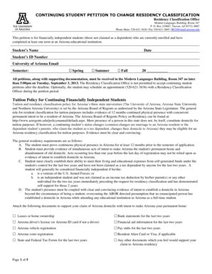 Continuing Student Petition to Change Residency Classification
