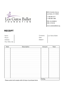 Los Gatos Ballet Receipt