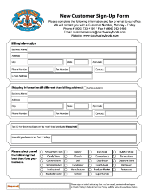 New Customer Sign-Up Form