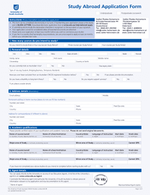 University of South Australia Study Abroad Application Form