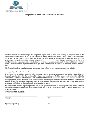 Real estate engagement letter - Engagement Letter for Individual Tax Services - Oskvig Accounting Inc