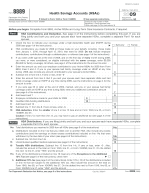 Form 8889 Health Savings Account (HSA) 2009