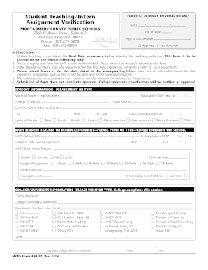 Student Teacher Intern Assignment Verification Form