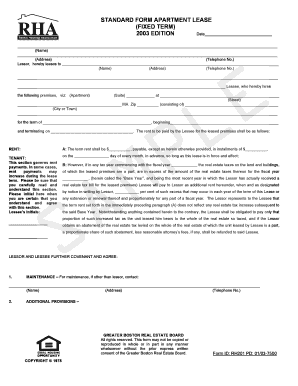 Standard Form Apartment Lease