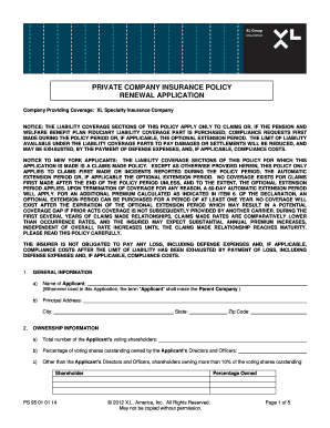 Private Company Insurance Policy Renewal Application