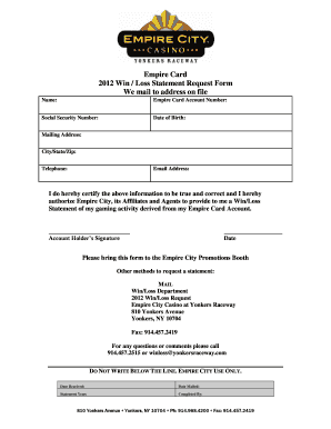 Empire Card Win Loss Statement Request Form