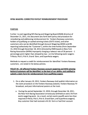 NYRA Takeout Claim Form