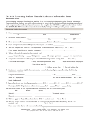 2013-14 Returning Student Financial Assistance Form