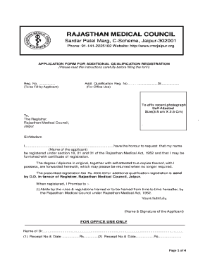 Rajasthan Medical Council Additional Qualification Registration Form