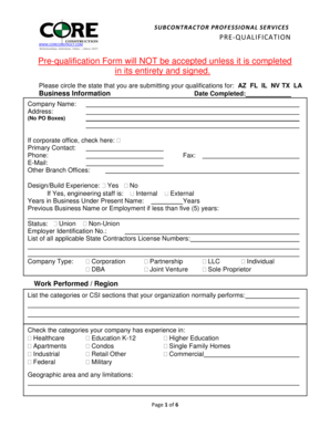 Subcontractor Pre-Qualification Form