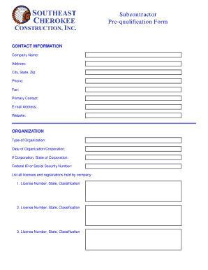 Subcontractor Pre-Qualification Form