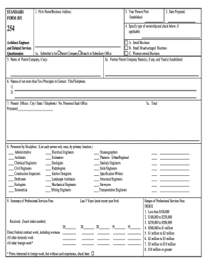Standard Form 254 Architect-Engineer Questionnaire