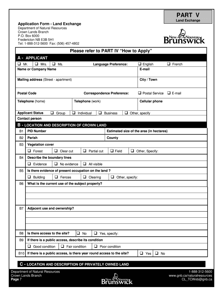 Fillable Online pxw1 snb Land Exchange Service New Brunswick Fax