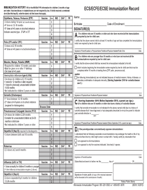 Minnesota Child Immunization Record Form