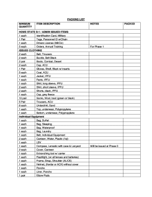 PACKING LIST MINIMUM QUANTITY ITEM DESCRIPTION NOTES - dmna ny