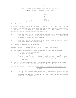 Denial or Revocation Notice for Foster or Adoptive Parents