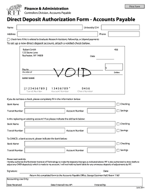 Direct Deposit Authorization Form